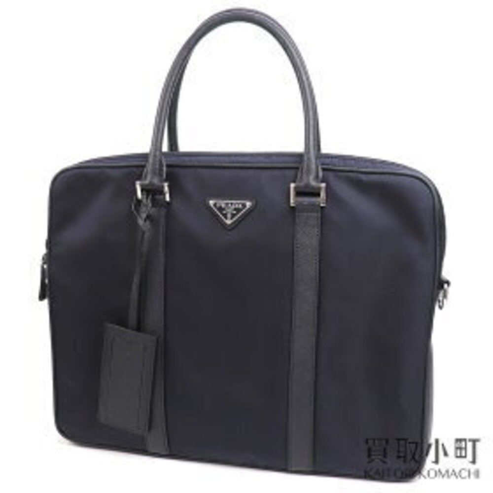 PRADA Tessuto Briefcase Navy Blue Triangle Logo Business Duffle Bag Document